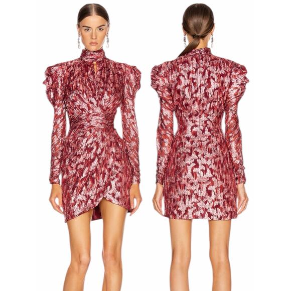 Jonathan Simkhai Dresses & Skirts - Jonathan Simkhai Mock Neck Jacquard Metallic Mini Dress Pink Red Size 4